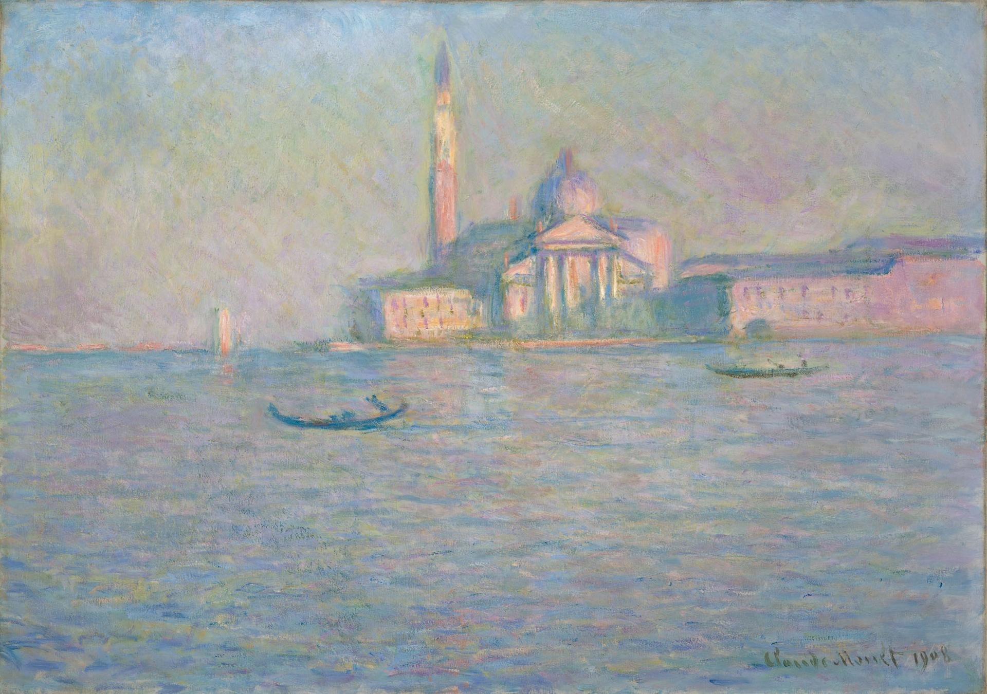 Impressionist painting depicting Venice’s San Giorgio Maggiore across shimmering water